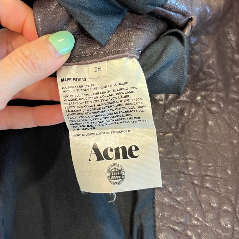 Acne Brown Leather Jacket with Cream Collar - Picture 5 of 8